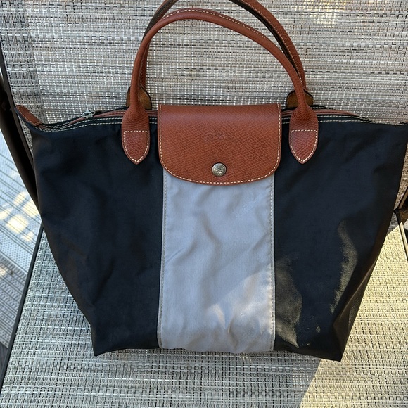 LONGCHAMP BLACK GRAY BROWN TOTE - Picture 2 of 13
